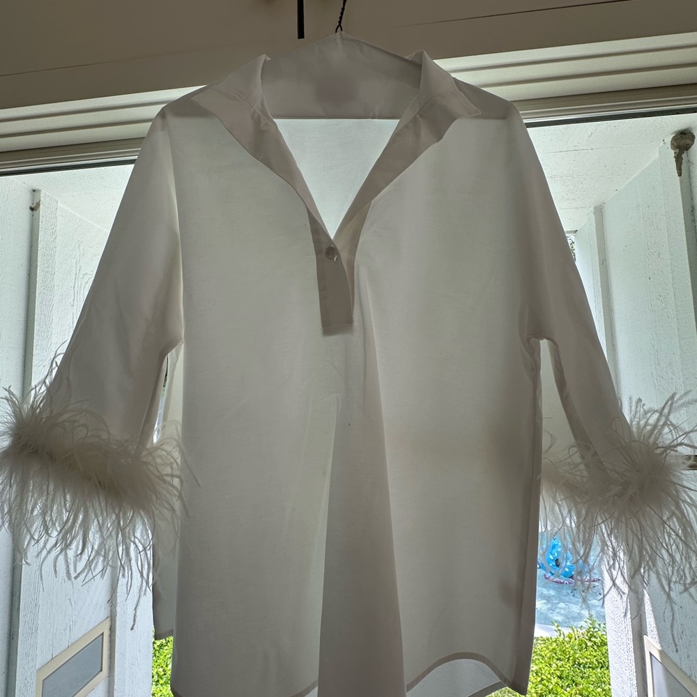 Tuckernuck White Feather Cuff Blouse